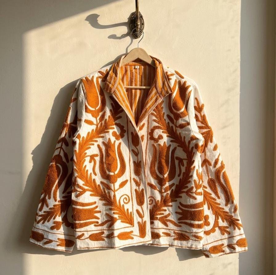 Suzani Cotton Jacket | Embroidered Kimono Coat | Bohemian Winter Outerwear | Ethnic Festival Jacket | Warm Winter Coat | Gift for Her