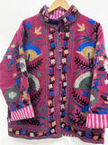 Floral Suzani Velvet Short Button Jacket – Boho Embroidered Coat- Winter Coat - Uzbek Travel Jacket, Festival Style Outerwear -Street Coat