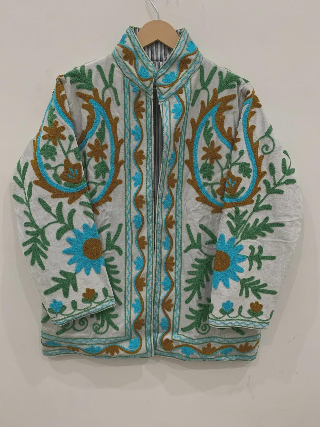 GreyTraditional Suzani Velvet Jacket | Embroidered Bohemian Winter Coat | Ethnic Short Kimono Outerwear | Gift for Women