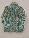 GreyTraditional Suzani Velvet Jacket | Embroidered Bohemian Winter Coat | Ethnic Short Kimono Outerwear | Gift for Women