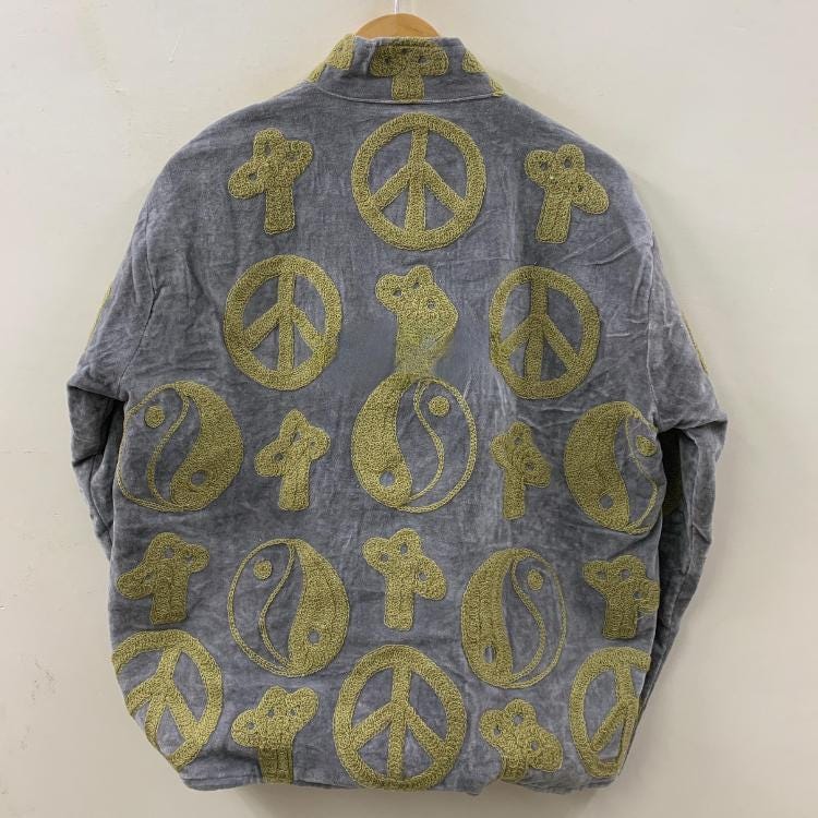 Handmade Velvet Suzani Jacket – Boho Embroidered Coat with Peace & Yin-Yang Motifs | Gift For Her | Winter Kimono Jacket