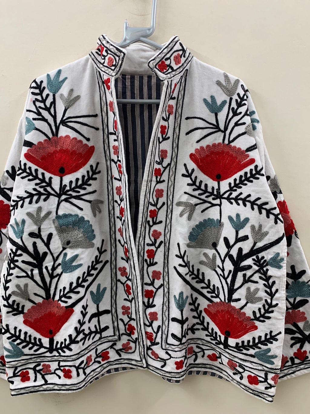 Floral Suzani Velvet Short Jacket – Boho Embroidered Coat- Winter Coat - Uzbek Travel Jacket, Festival Jacket Style Outerwear -Street Jacket