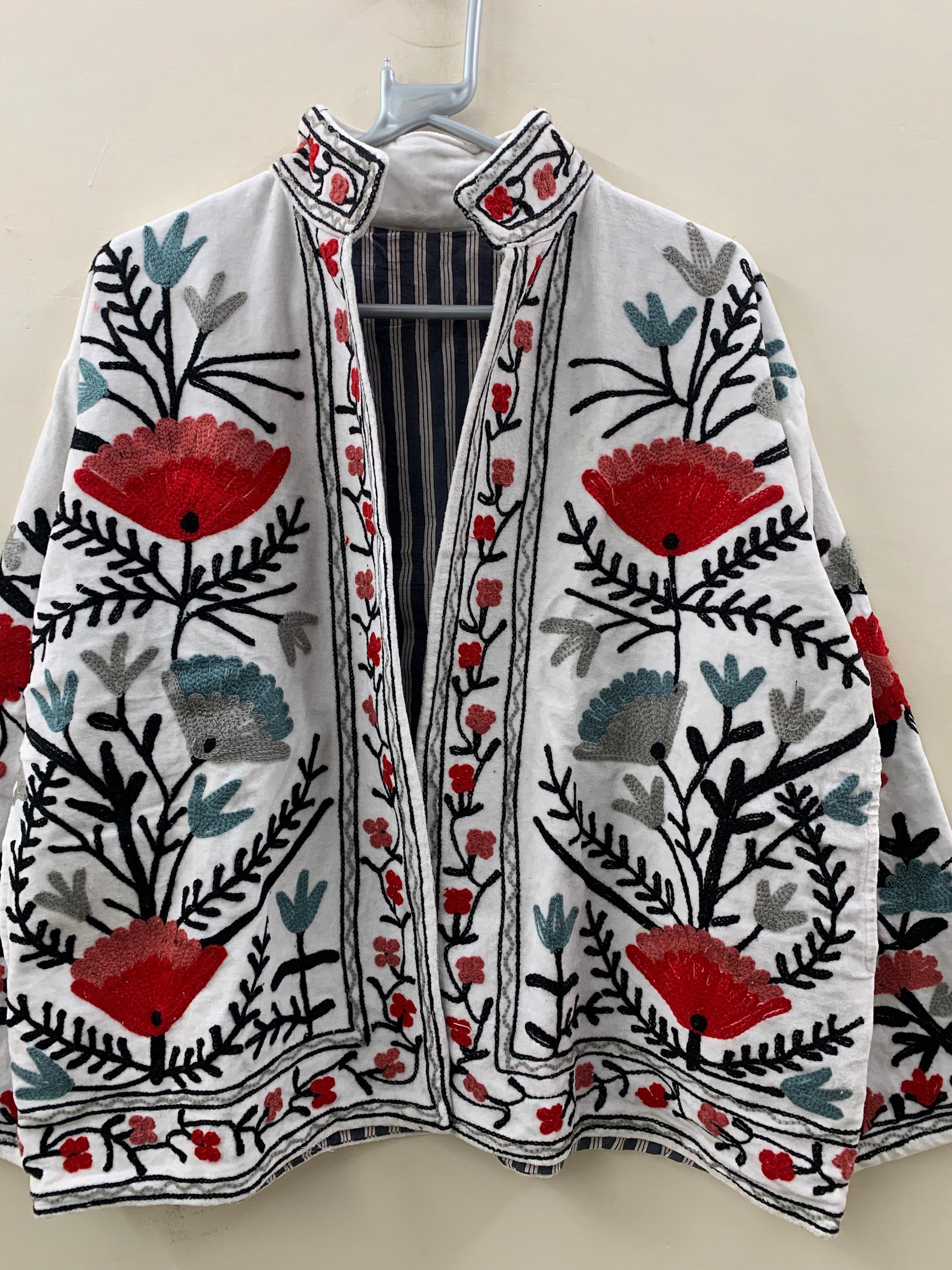 Floral Suzani Velvet Short Jacket – Boho Embroidered Coat- Winter Coat - Uzbek Travel Jacket, Festival Jacket Style Outerwear -Street Jacket