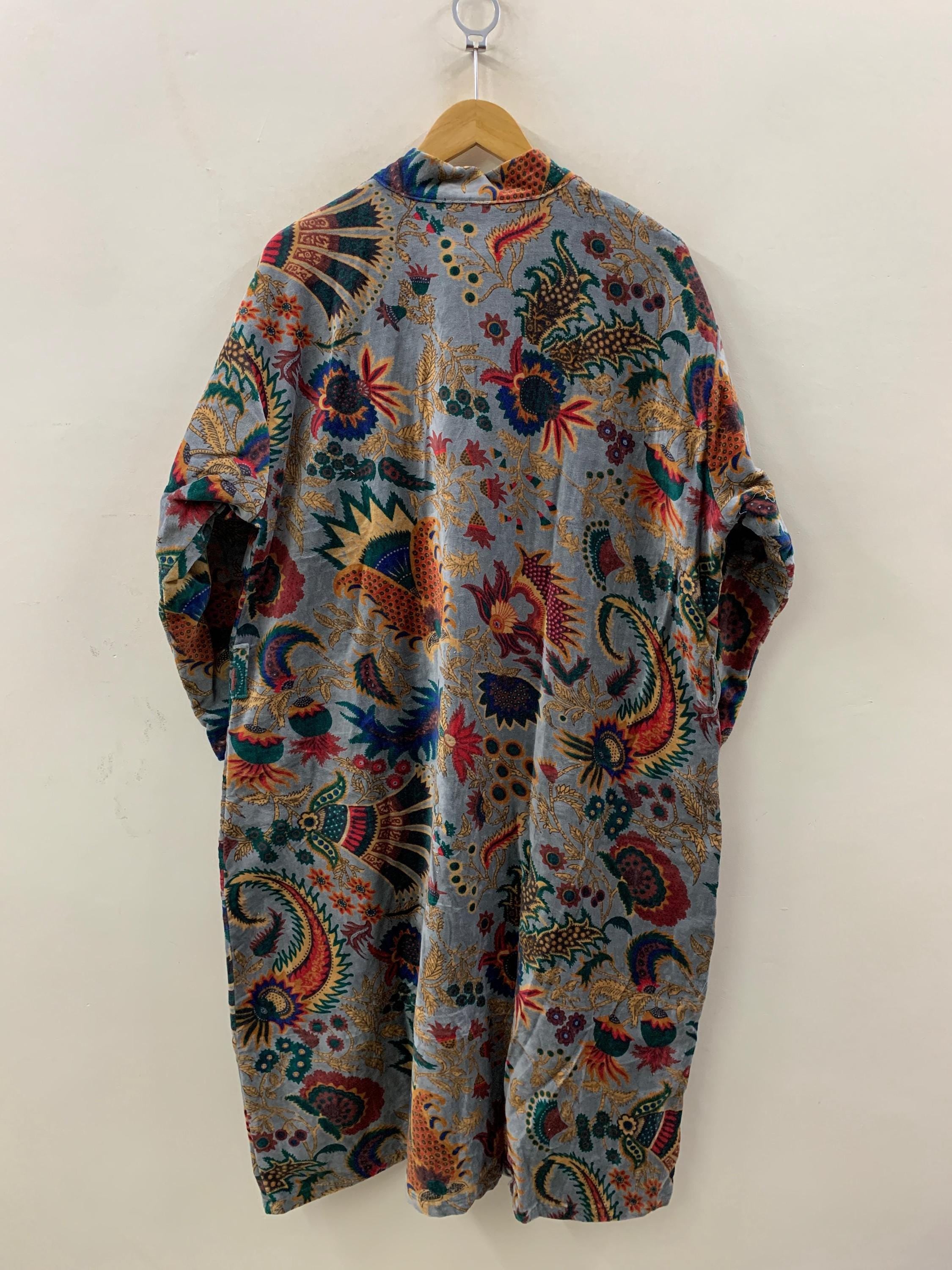 Boho Velvet Kimono Robe Colorful Paisley Floral Lounge Wear | Soft Velvet Dressing Gown | Women's Bohemian Robe with Belt | Festival Kimono