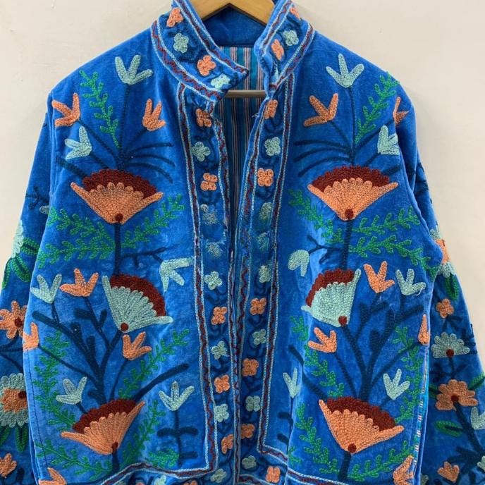Boho Embroidery Velvet Suzani Jacket | Indian Style Coat  | Unisex Jacket | Bridesmaid Gift | Winter Jacket | Kimono Jacket, Bomber Jacket