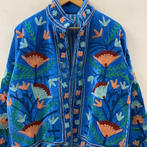 Boho Embroidery Velvet Suzani Jacket | Indian Style Coat  | Unisex Jacket | Bridesmaid Gift | Winter Jacket | Kimono Jacket, Bomber Jacket