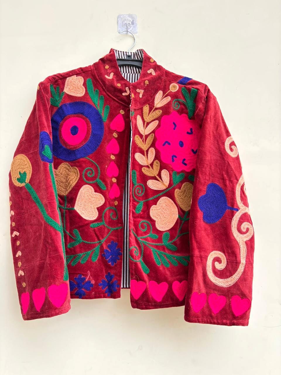 Suzani Velvet Jacket Women | Embroidered Kimono Coat | Boho Vintage Jacket | Warm Winter Outerwear | Handmade Artisan Coat | Gift for Her