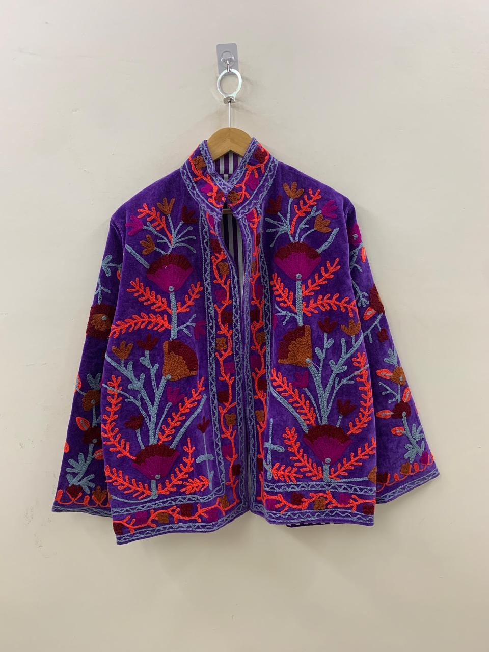 Suzani Velvet Short Boho Jacket | Embroidered Ethnic Coat |Vintage Women Jacket | Winter Spring Outerwear | Festival Clothing | Gift for Her