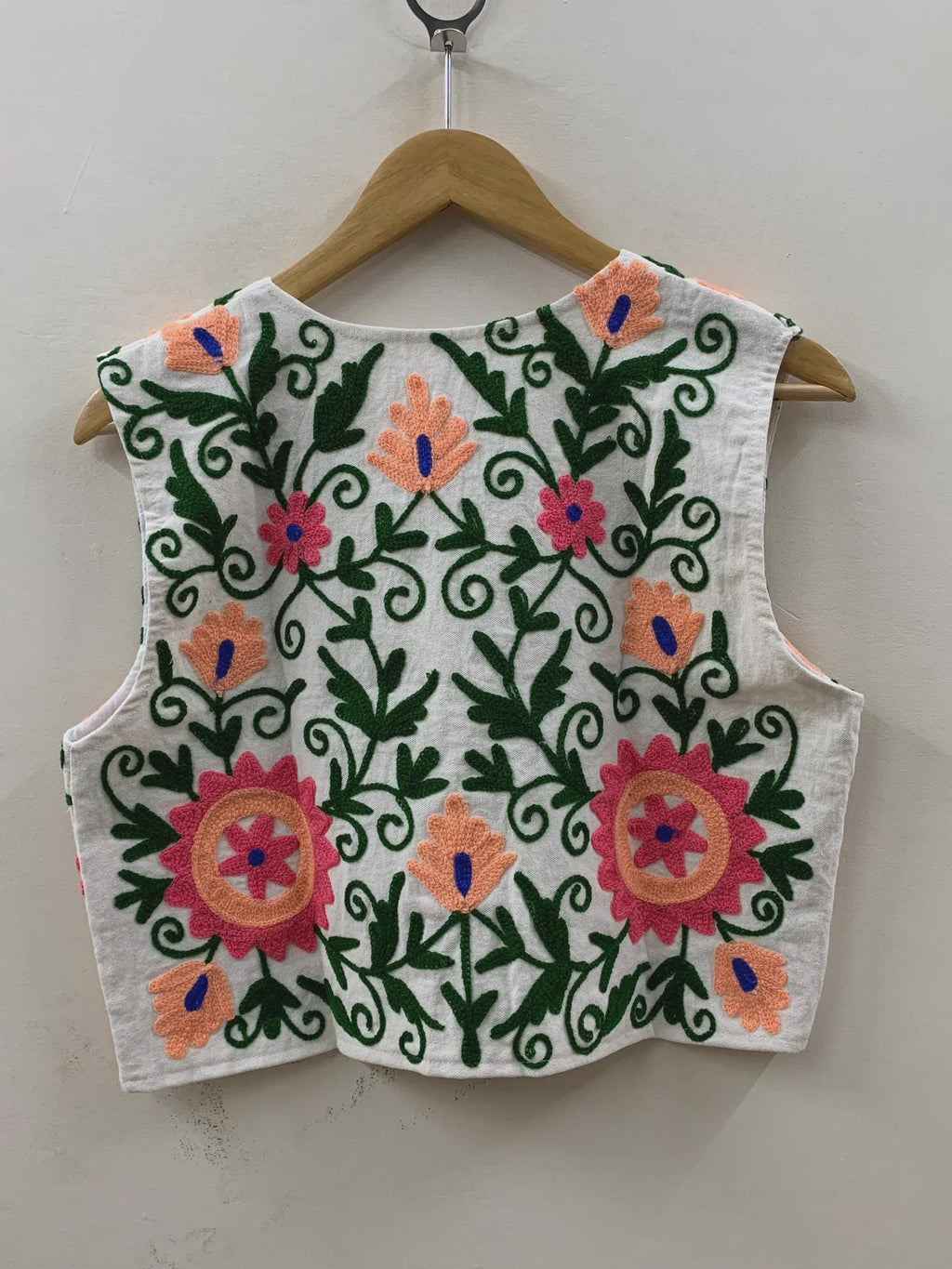 Suzani Embroidered Cotton Vest | Boho Floral Waistcoat | Handmade Ethnic Jacket | Sleeveless Bohemian Layer | Festival Boho Vest