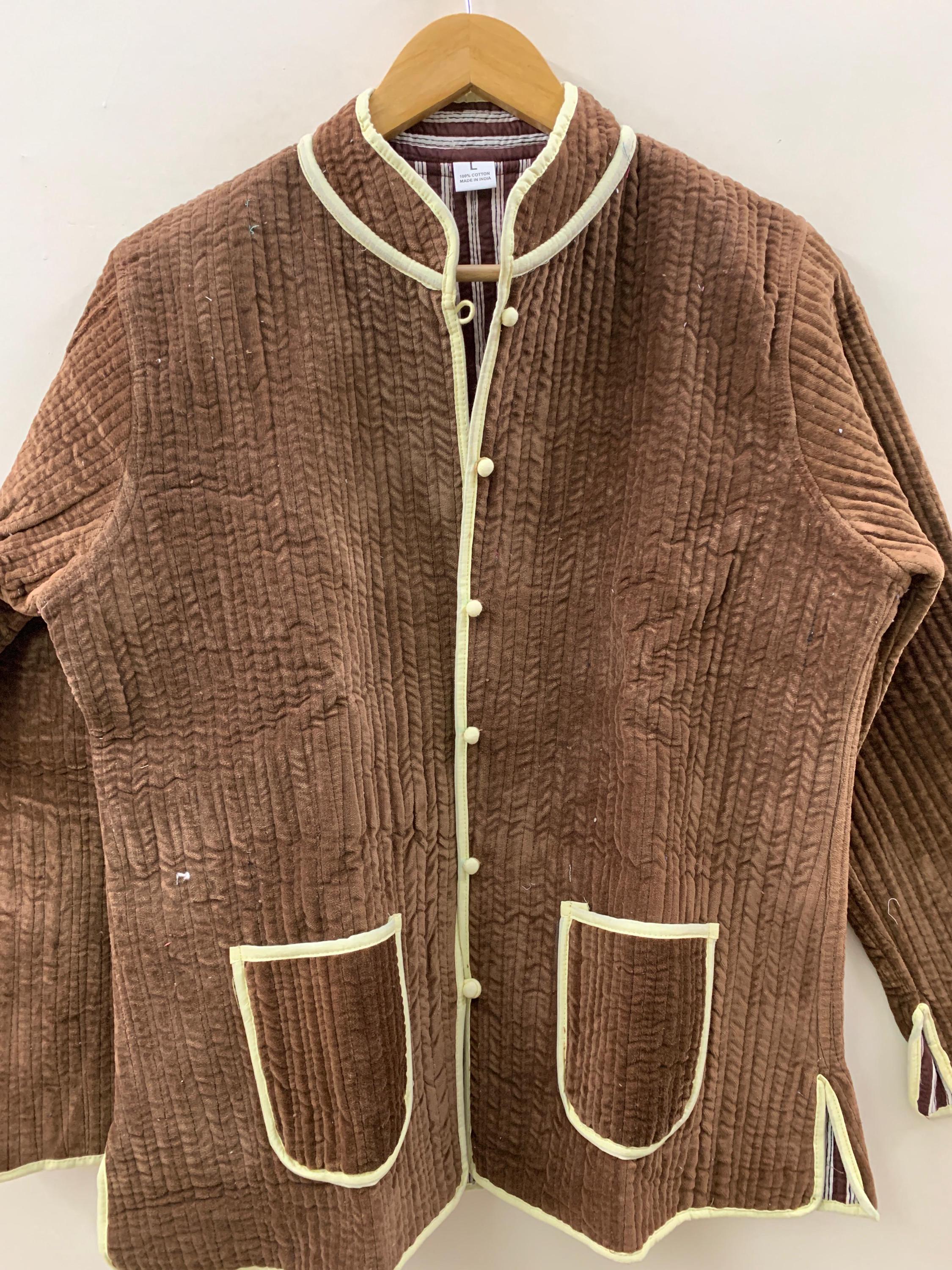 Velvet Quilted Solid Short Jacket | Velvet Coat | Buttoned Velvet Jacket | Short Quilt Boho Blazer | Winter Bomber Coat | Duster Jacket