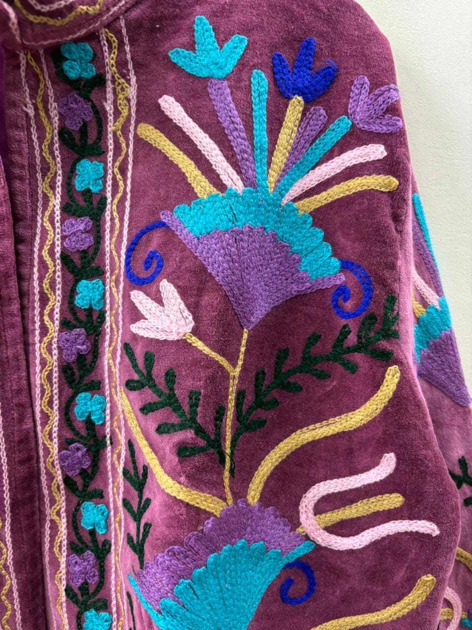 Purple Handmade Velvet Suzani Jacket | Embroidered Floral Boho Coat | Gift For Her