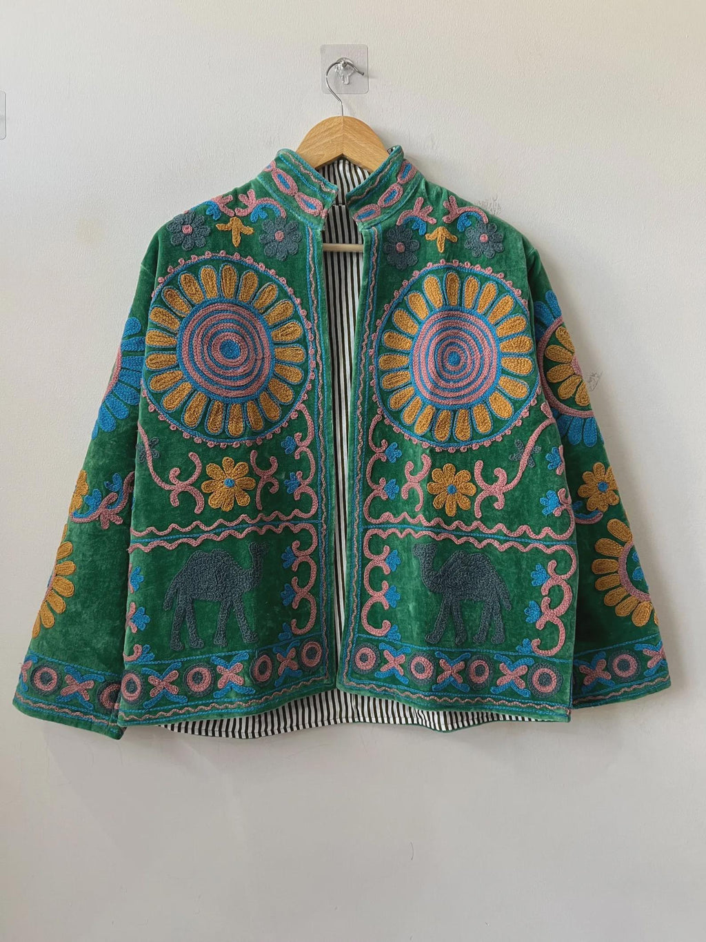 Velvet Suzani Hand Embroidered Jacket | Floral Tailored Jacket |Bomber Coat | Hippie Jacket | 70s Style Coat | Gift For Her |Winter Coat