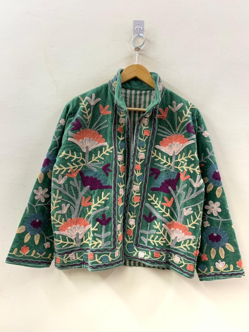 Ethnic Suzani Embroidered Velvet Winter Jacket | Handmade Short Festival Coat | Bohemian Outerwear | Winter Kimono Jacket | Gift For Wife