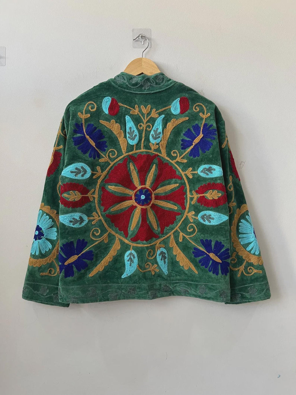 Suzani Embroidered Velvet Winter Jacket | Handmade Short Festival Coat | Ethnic Bohemian Outerwear | Winter Kimono Jacket | Gift For Wife