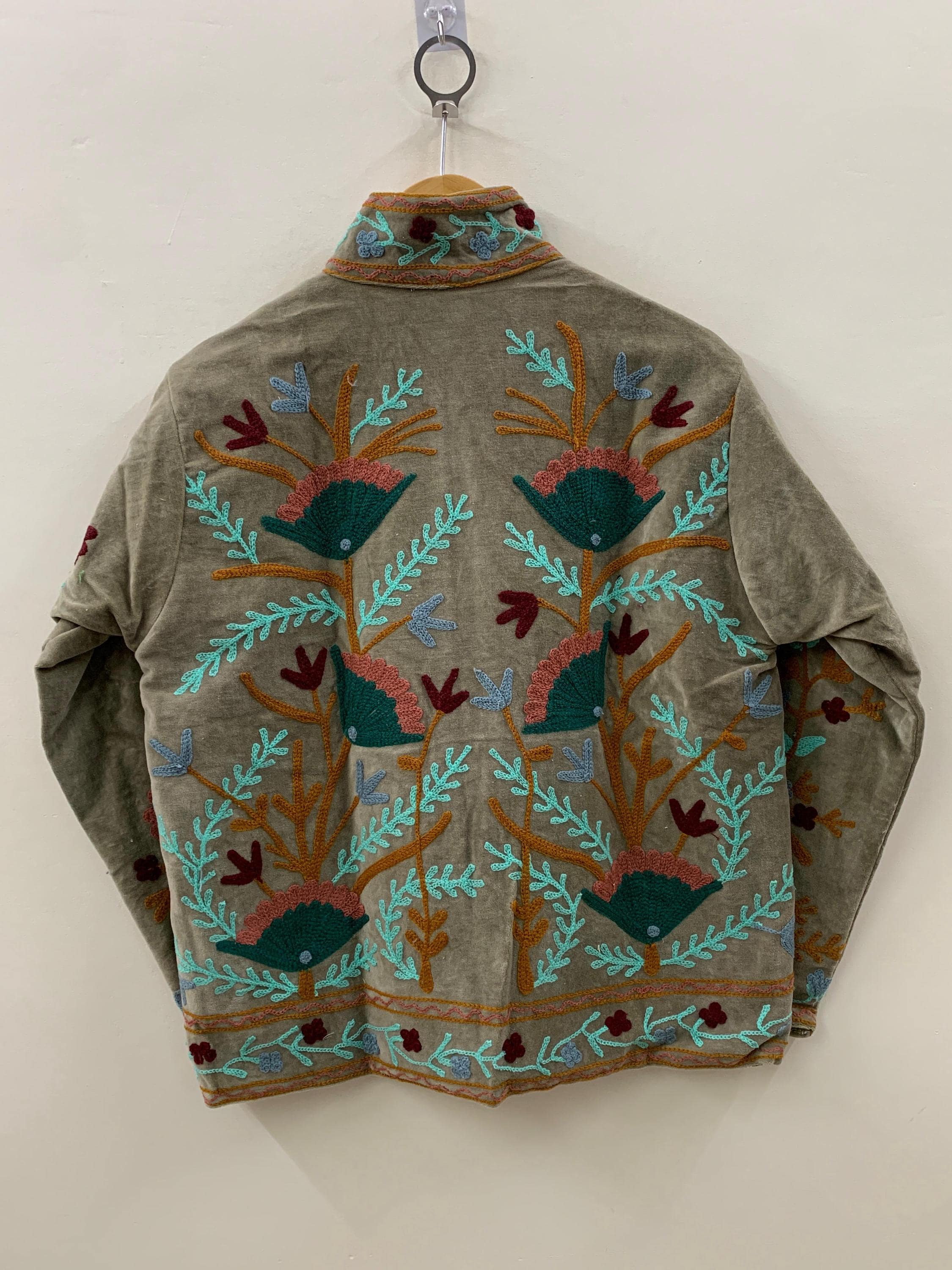 Embroidered Suzani Fabric Short Velvet Jacket | Button Winter Coat | Short Jacket | Spring Bomber Jacket | Gift For Her | Velvet Coat