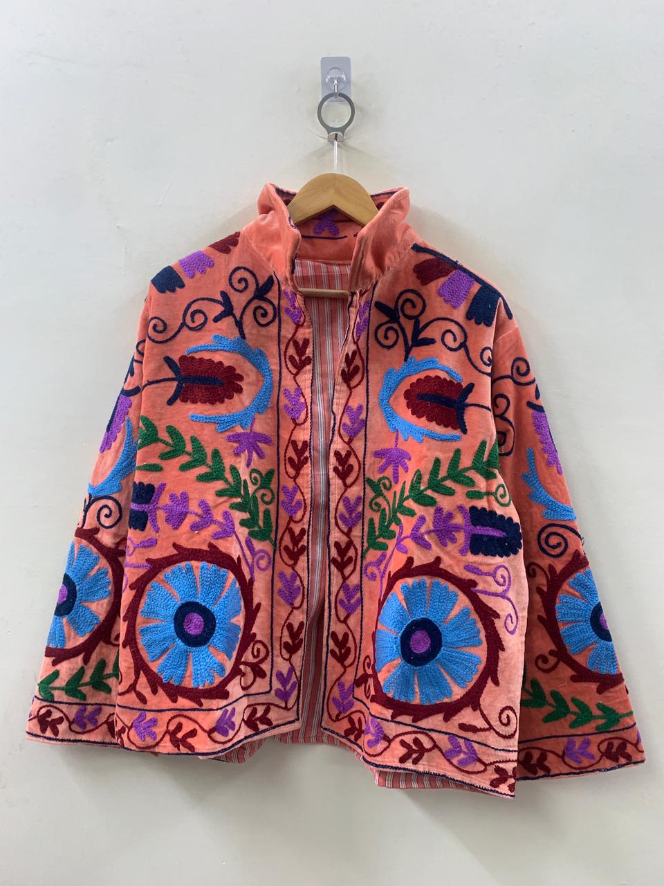 Suzani Velvet Embroidered Jacket: Indian Boho Style Coat-Gift For her- Gypsy Short Coat