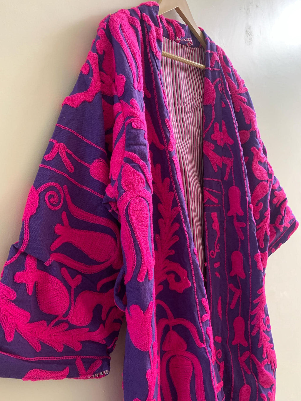 Hand Embroidered Cotton Canvas Kimono | Boho Kimono Jacket | Artisan Robe | Festival Wear | Boho Dressing Gown | Beach coverup | Resort wear