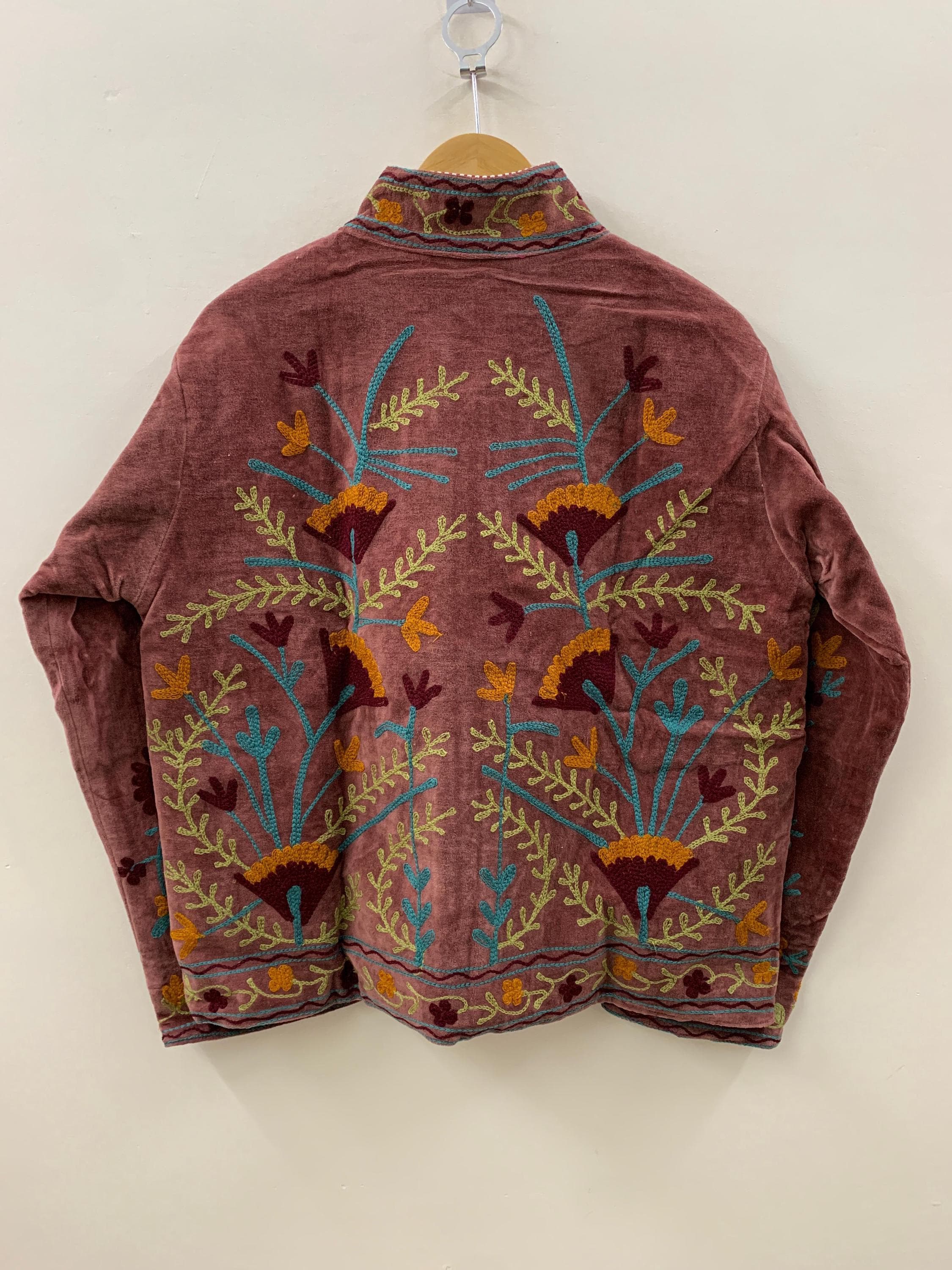 Suzani Embroidered Velvet Winter Jacket | Handmade Short Festival Coat | Ethnic Bohemian Outerwear | Winter Kimono Jacket | Gift For Wife