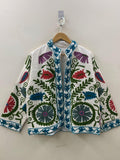 Boho Floral Suzani TNT Fabric Short Jacket | Long Sleeve Button Winter Coat | Short Jacket | Spring Bomber Jacket | Gift For Her | TNT Coat