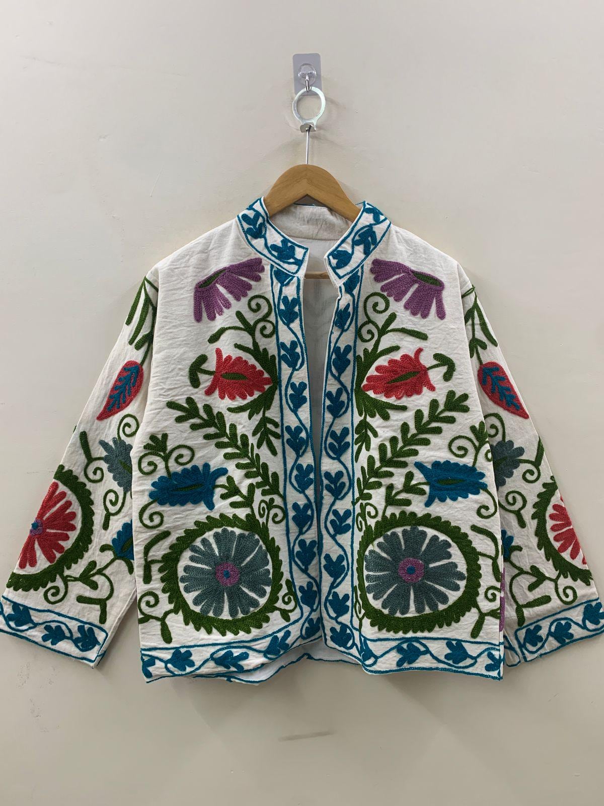 Boho Floral Suzani TNT Fabric Short Jacket | Long Sleeve Button Winter Coat | Short Jacket | Spring Bomber Jacket | Gift For Her | TNT Coat