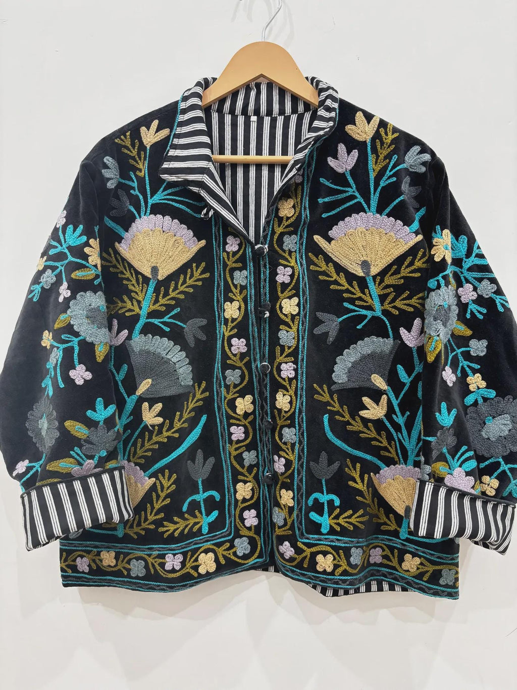 Suzani Velvet Jacket | Embroidered Short Coat | Vintage Ethnic Jacket | Winter Outerwear | Gift for Her | Winter Kimono Jacket | Winter Coat