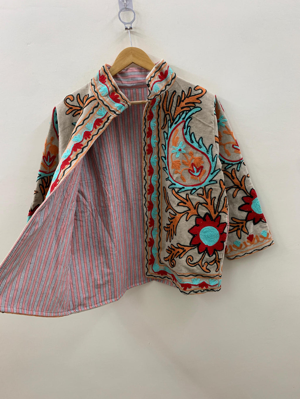 Floral Embroidered Velvet Suzani Duster Jacket | Indian Style Coat  | Unisex Jacket |Bridesmaid Winter Jacket | Kimono Jacket, Bomber Jacket