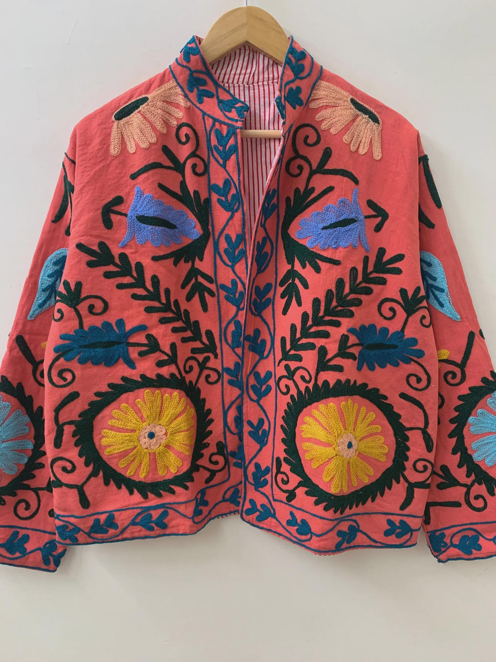 Handmade Suzani Cotton Short Coat, Women's Jacket, Indian Cotton Embroidery Coat, Suzani Cotton Boho Jacket, Gift For Her, Boho Suzani Coat