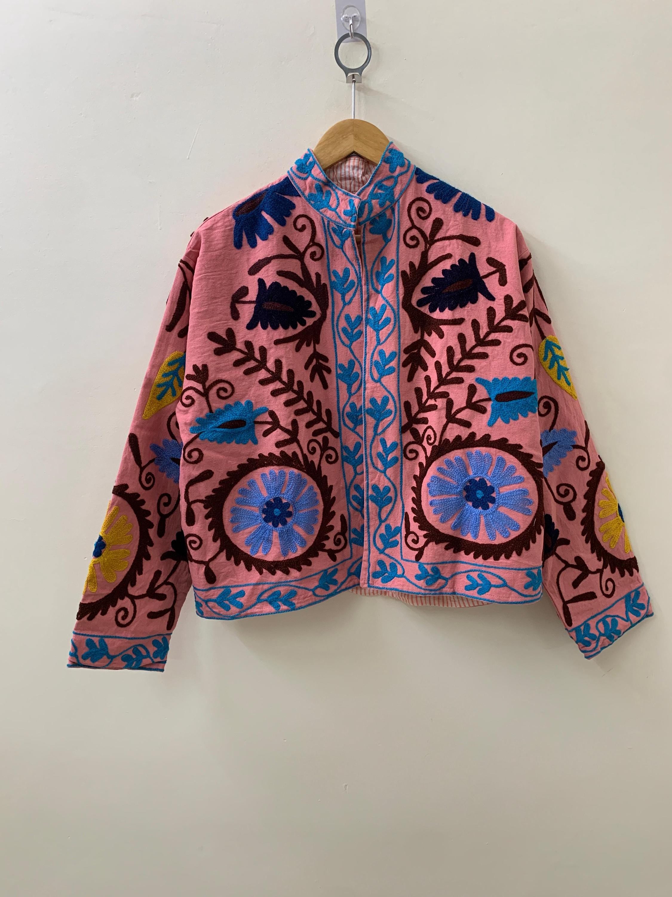 Suzani Velvet Embroidery Jacket | Unisex Kimono Robe | Winter Jacket | Ethnic Vintage Outerwear | Bridesmaid Jacket | Gift For Her