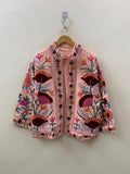 Pink Suzani TNT Fabric Short Boho Jacket | Long Sleeve Button Winter Coat
