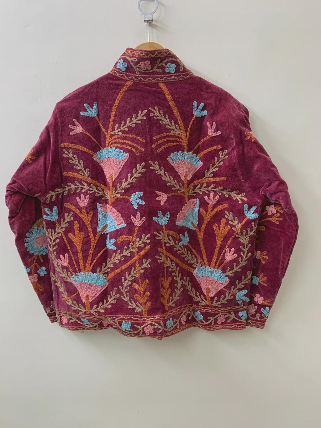 Maroon Soft Velvet Suzani Winter Short Jacket | Winter Handmade Jacket | Embroidered Jacket Coat | Velvet Jacket | Suzani Coat | One Size