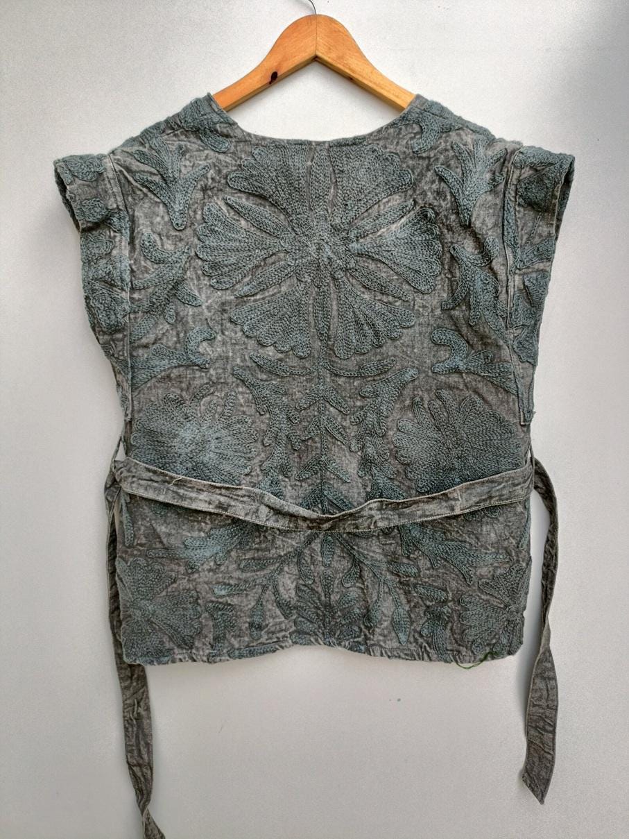 Handmade Velvet Suzani Embroidered Vest with Belt | Unisex Boho Festival Waistcoat | Ethnic Sleeveless Bohemian Jacket | Gypsy Style Vest