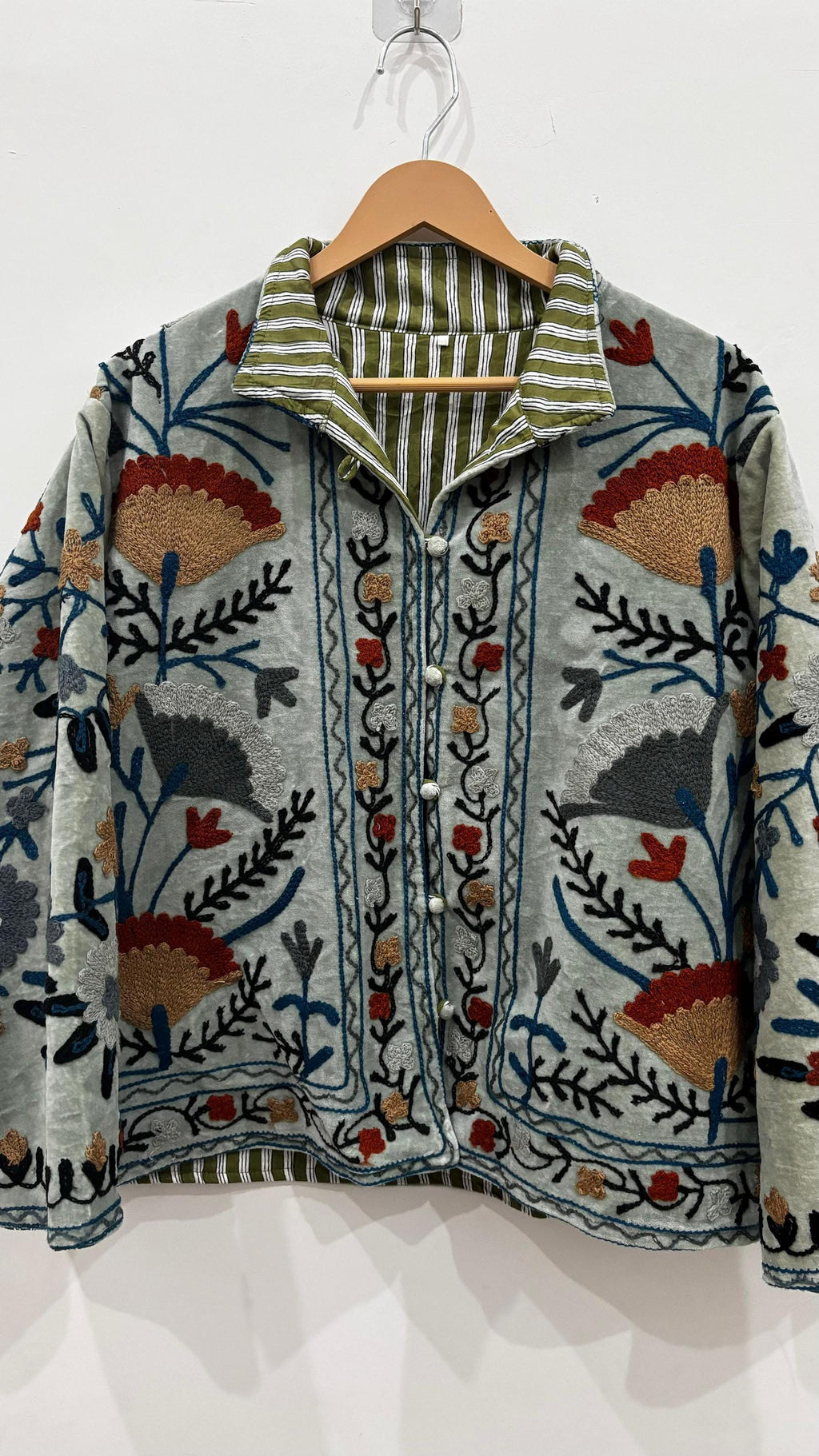 Indian Suzani Embroidery Jacket Batton Coat, Winter Suzani Jacket, Velvet Kimono Coat, Suzani Coat, Outerwear, Travel Jacket, Gift For Her