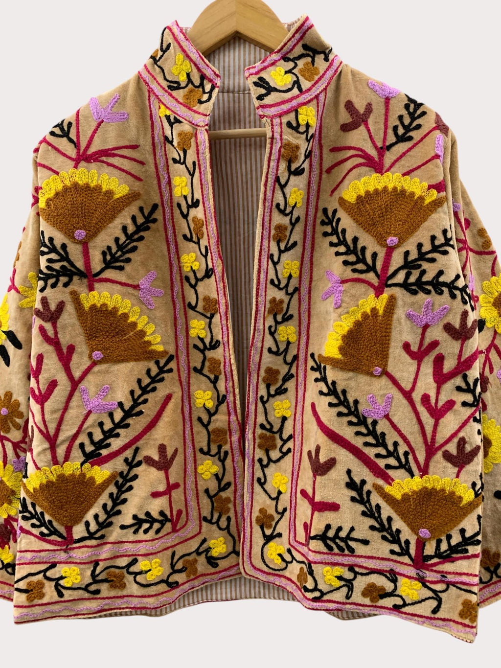 Velvet Suzani Short Jacket | Handmade Embroidered Coat | Button Winter Jacket | Boho Spring Outerwear | Gift for Her