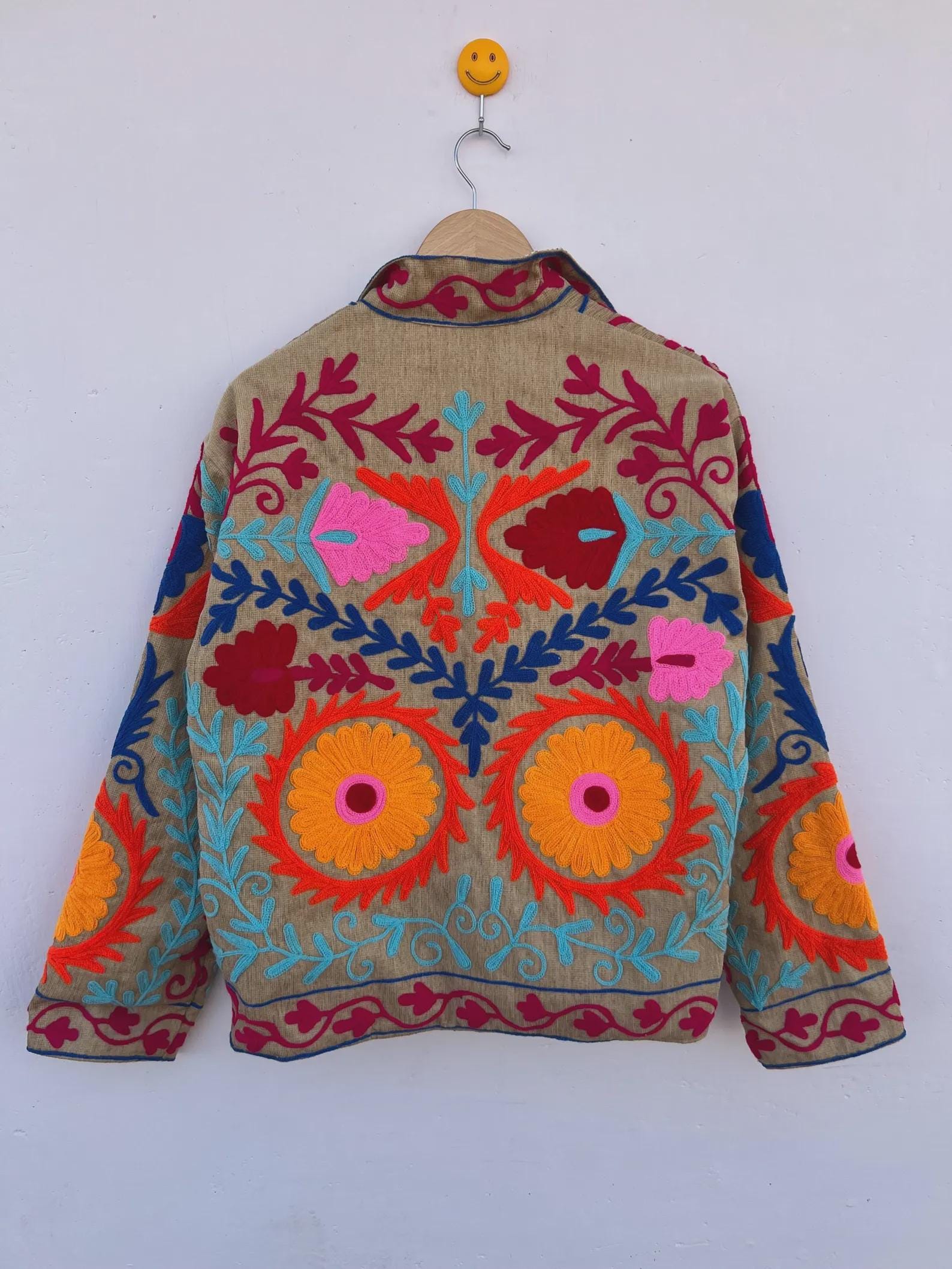 Embroidered Suzani Cotton Boho TNT Jacket | Handmade Floral Winter Coat |Gift For Her