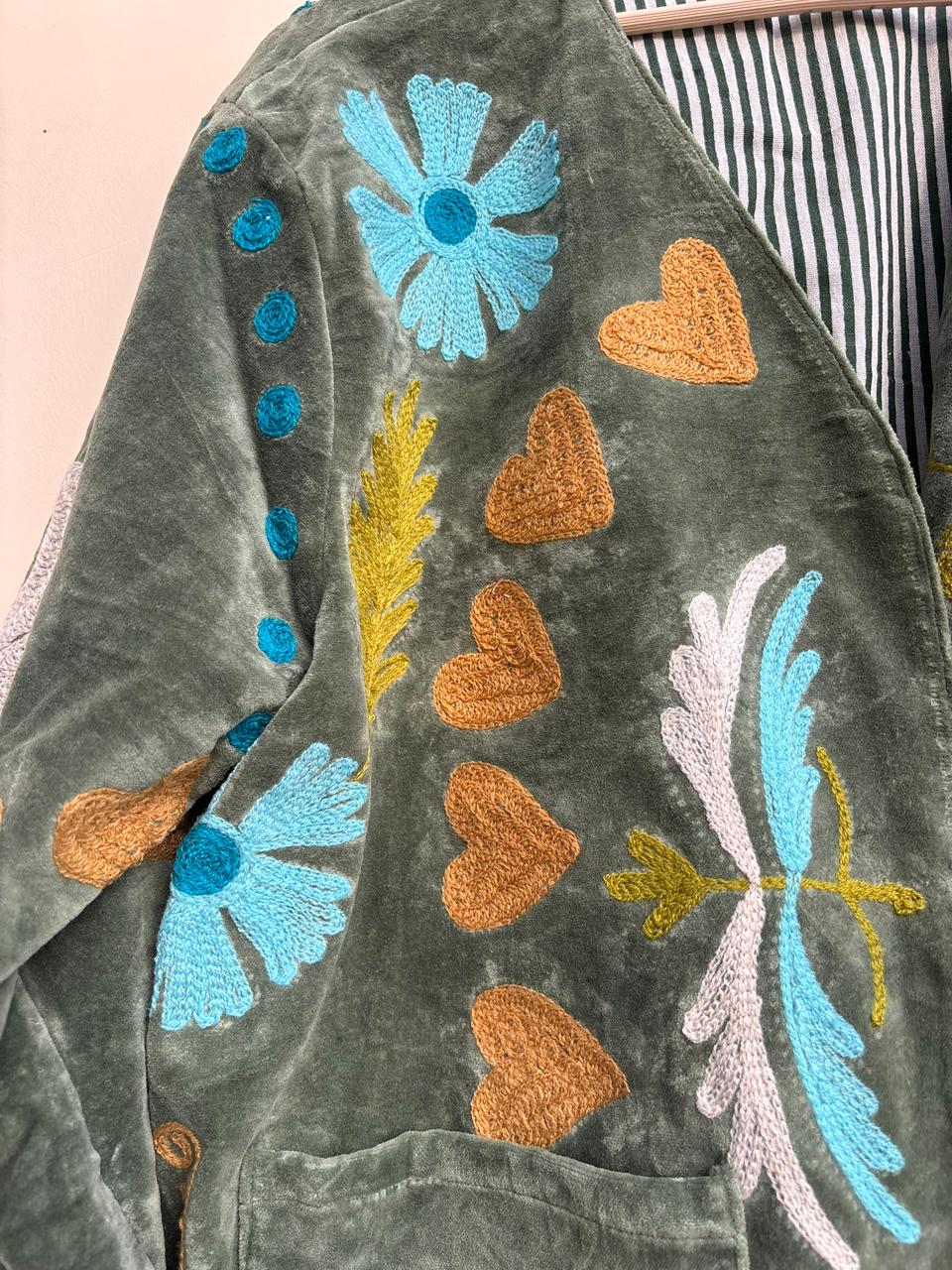 Suzani Velvet Jacket | Embroidered Coat | Traditional Coat | Cropped Jacket | Warm Winter Outerwear | Gift for Her | Bohemian Outerwear