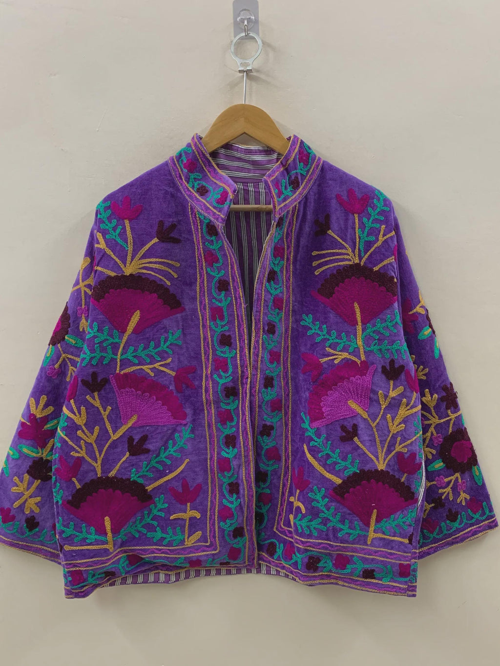 Purple Floral Suzani Embroidered Jacket | Kimono Women's Jacket | Embroidery Short Coat | Winter Coat | Street Style Coat | Gift For Her