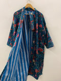 Blue Jungle Velvet Kimono Robe | Tropical Animal Print Loungewear | Cheetah & Bird Pattern |Safari Dressing Gown with Belt | Women's Kimono