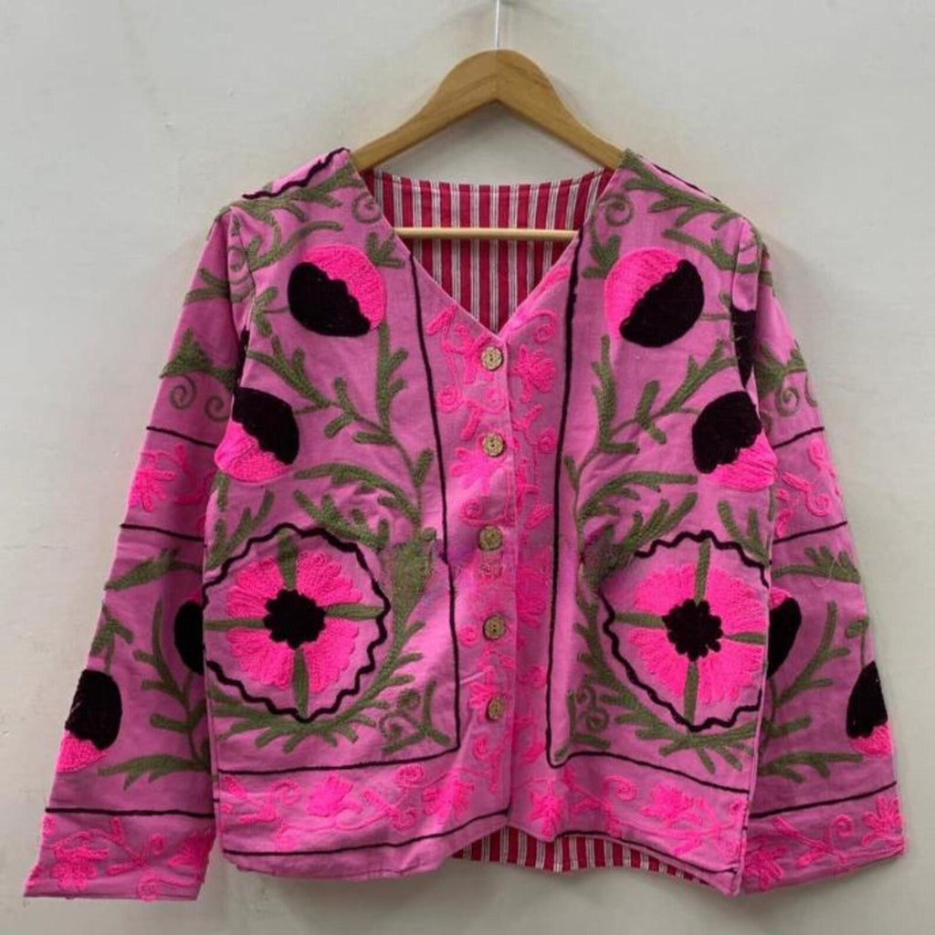 Velvet Suzani Hand Embroidered Jacket | Tailored Jacket |Bomber Coat | Hippie Jacket | 70s Style Coat | Gift For Her | Winter Coat