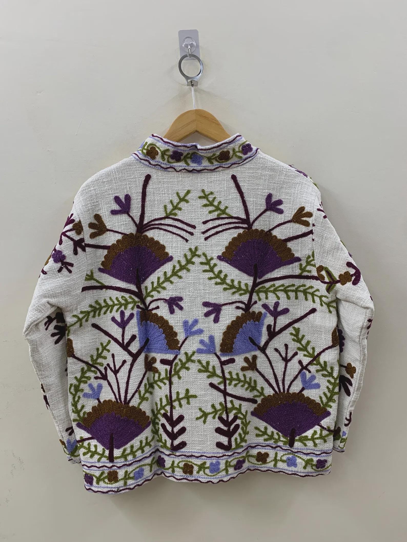 Floral TNT Fabric Suzani Short Jacket | Embroidered Boho Jacket | Vintage Uzbek Textile | Bomber Coat | Bohemian Outerwear | Gift For Her