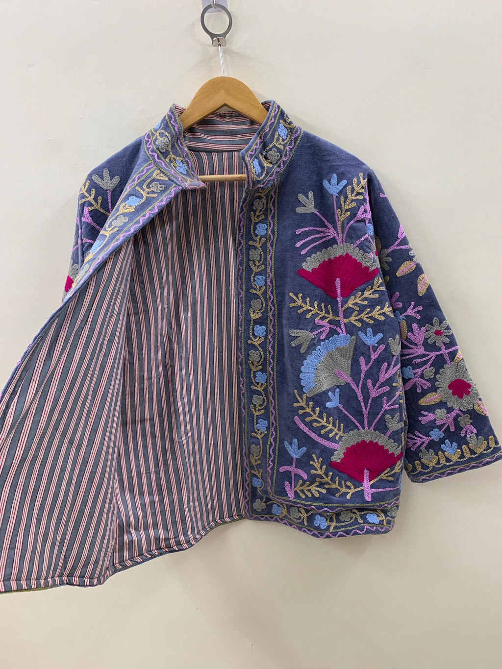Suzani Embroidered Floral Winter Coat  |Short Velvet Jacket | Boho Festival Coat | Ethnic Outerwear | Cropped Bohemian Jacket | Gift For Her