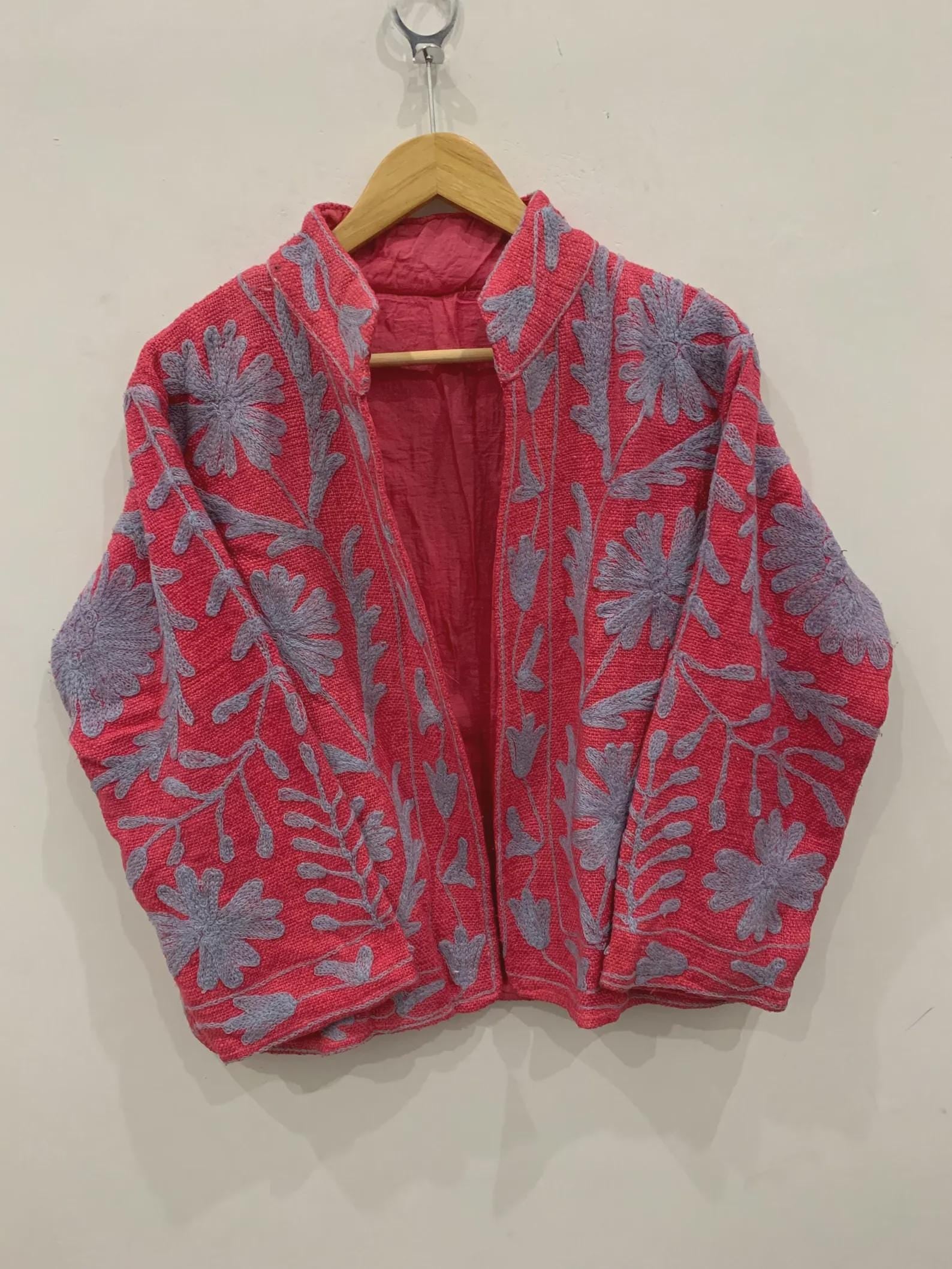 Floral Suzani TNT Fabric Short Jacket | Long Sleeve Spring Bomber Jacket | Gift For Her