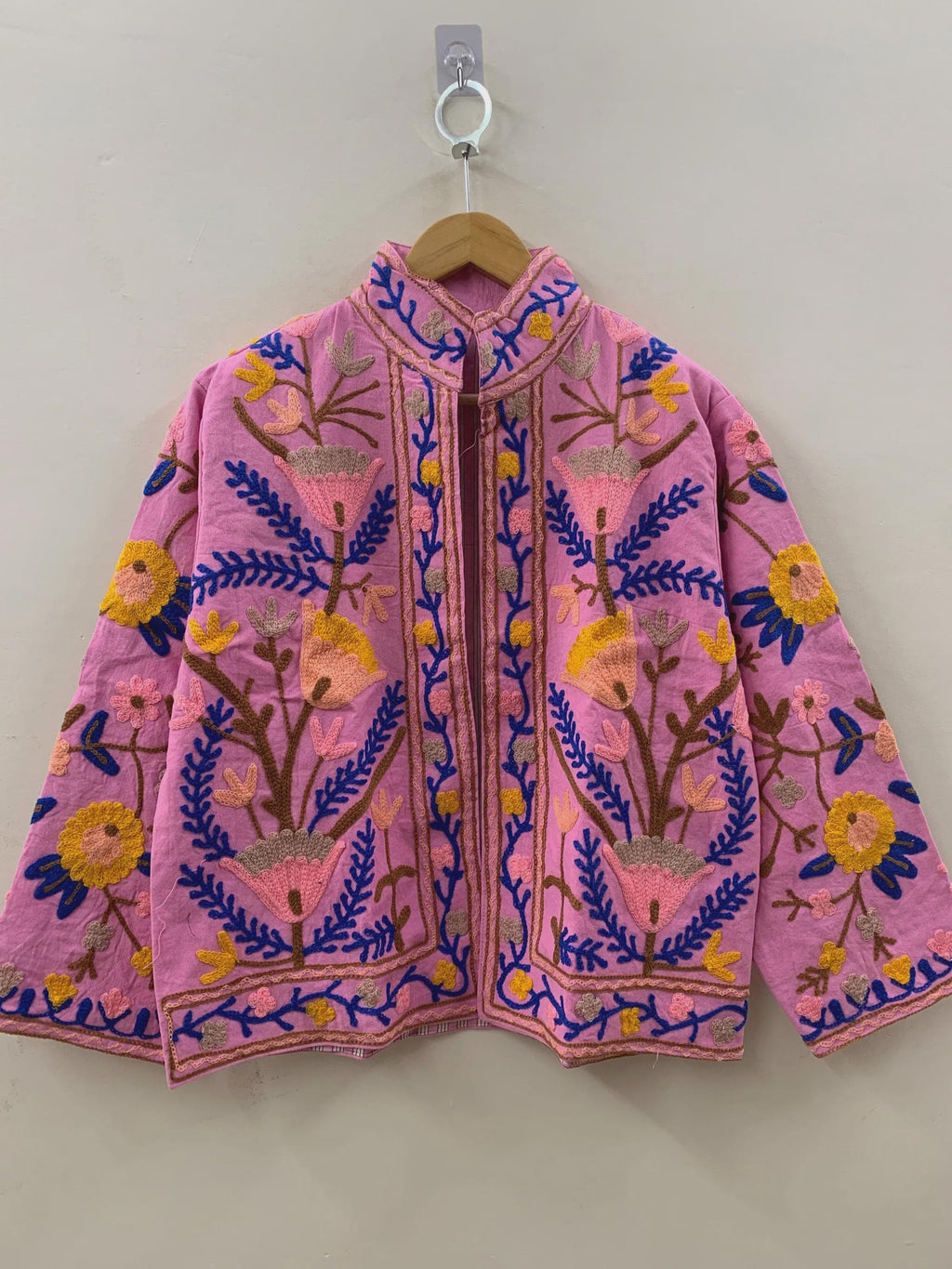Pink Cotton Suzani Short Jacket | Handmade Embroidered Boho Coat | Floral Bohemian Festival Jacket | Ethnic Artisan Outerwear | Gift for Her