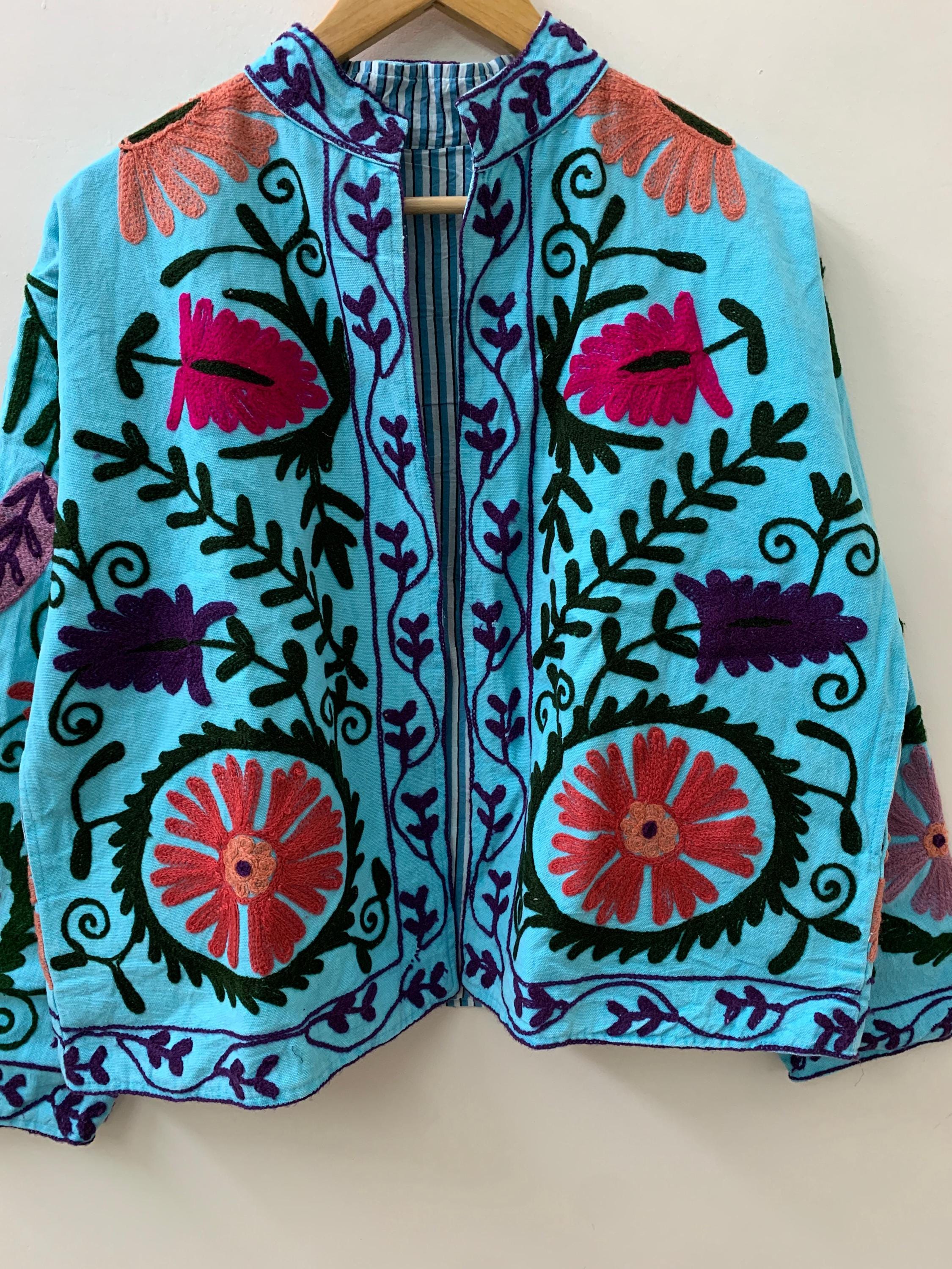 Women's Suzani Cotton Short Travel Jacket | Long Sleeve Button Summer Coat |Short Jacket | Spring Bomber Jacket |Gift For Her |Duster Jacket