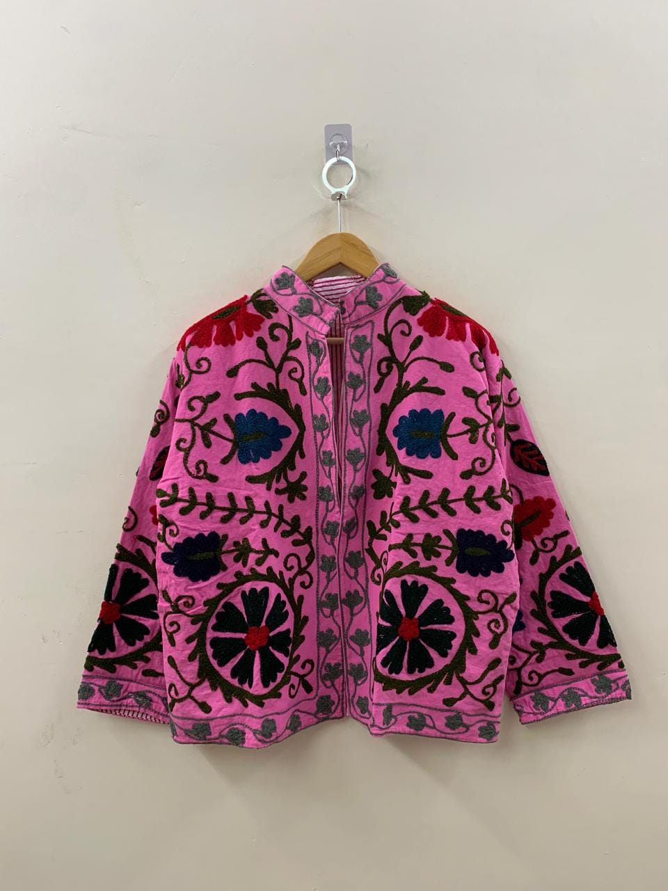 Chic Embroidered Cotton Suzani Short Jacket – Tribal Festival Kimono Jacket |Gift For Her | Duster Jacket | Bomber Coat | Spring Travel Coat