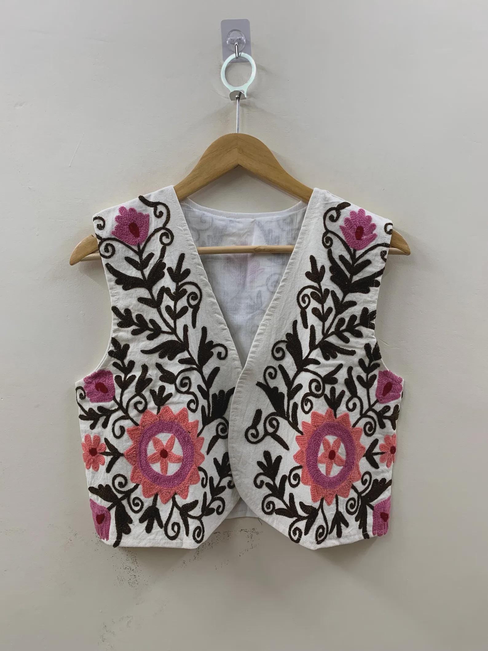 Suzani Embroidered Cotton Vest: Boho Floral Waistcoat| Handmade Jacket | Cotton Inside | Layered Look  Vest | Street Style Vest | Gift Idea