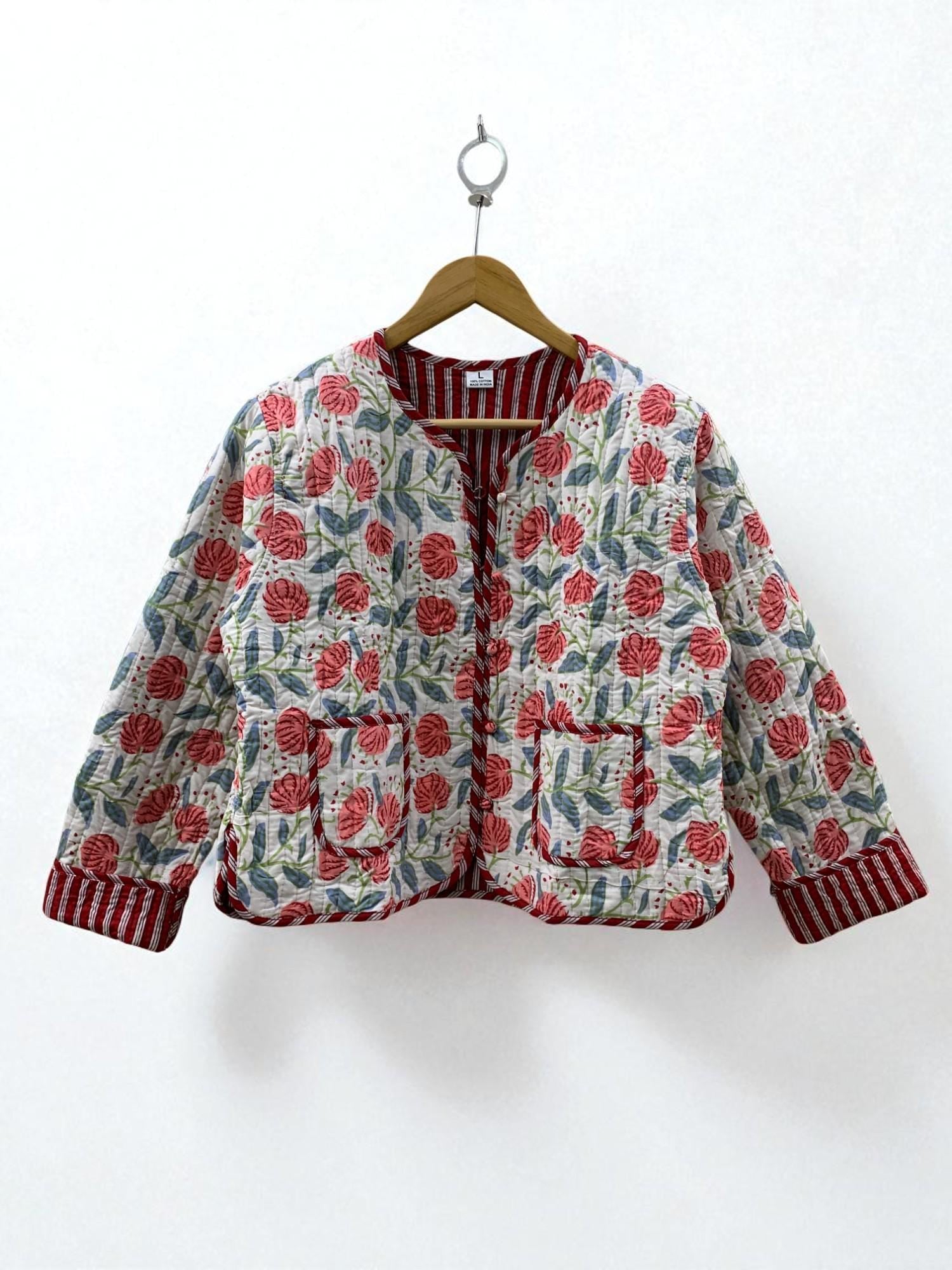 Women's Cotton Quilted Cropped Boho Jacket | Printed Lightweight Cropped Jacket | Spring Jacket | Bomber Jacket | Gift For Her | Outerwear