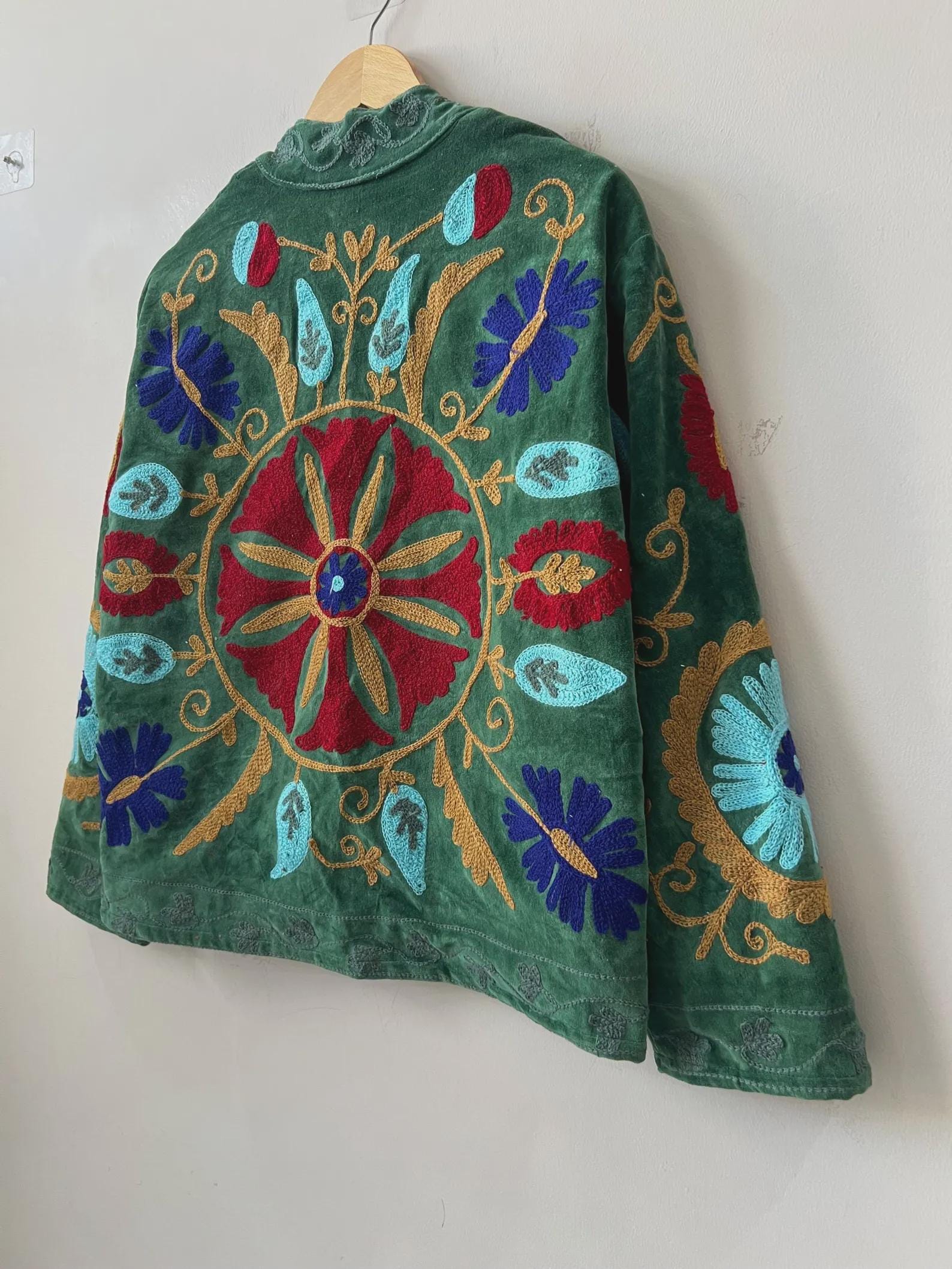 Suzani Embroidered Velvet Winter Jacket | Handmade Short Festival Coat | Ethnic Bohemian Outerwear | Winter Kimono Jacket | Gift For Wife