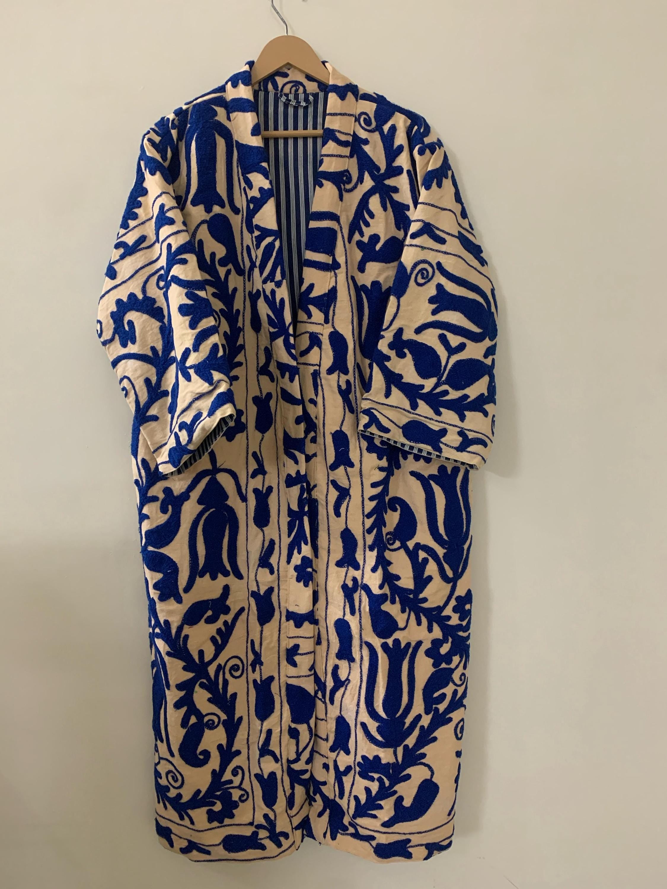Handmade Cotton Canvas Summer Long Kimono | Embroidered Boho Coat | Festival Kimono | Floral Long Summer Kimono | Gift For Her | Loungewear