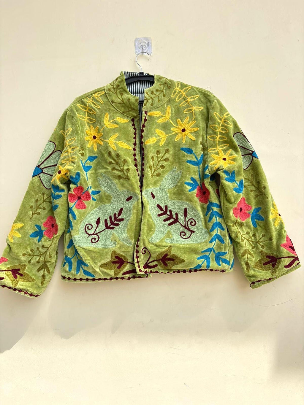 Green Velvet Suzani Jacket | Floral Embroidery Jacket  | Hippie Coat | Warm Winter Coat | Artisanal Outerwear | Gift For Her | Cropped Coat