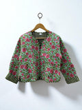 Green Cotton Quilted Cropped Jacket | Women's Outerwear | Printed Lightweight Cropped Jacket | Spring Jacket |Bomber Jacket | Gift For Her |